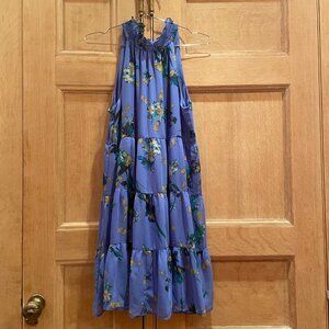 Tiered Blue Floral Dress, Halter Neckline, CeCe, Size S - NWOT
